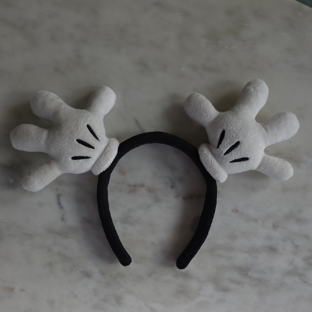 Disney Black Headband with White Plush Mickey Glove Ears